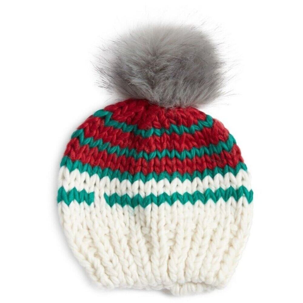 BP Women's Knit Pompom Beanie Christmas holiday red green cozy